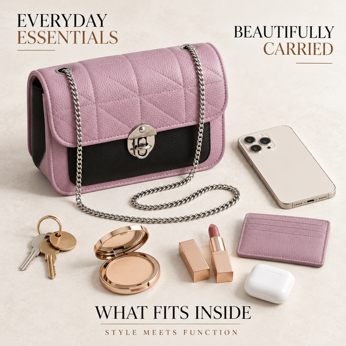 SERAPHINA — BLUSH QUILTED CHAIN BAG