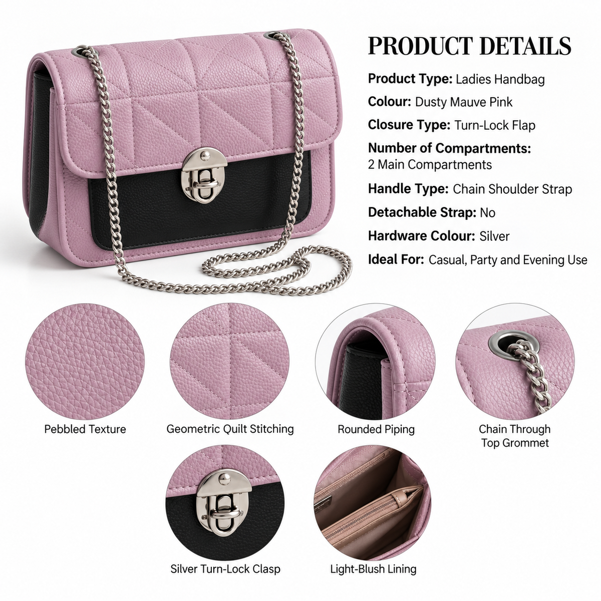 SERAPHINA — BLUSH QUILTED CHAIN BAG