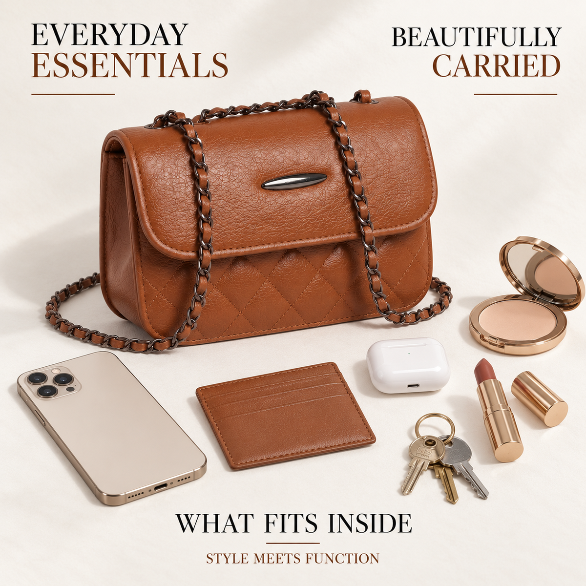 AURELIA — CARAMEL QUILTED CHAIN BAG