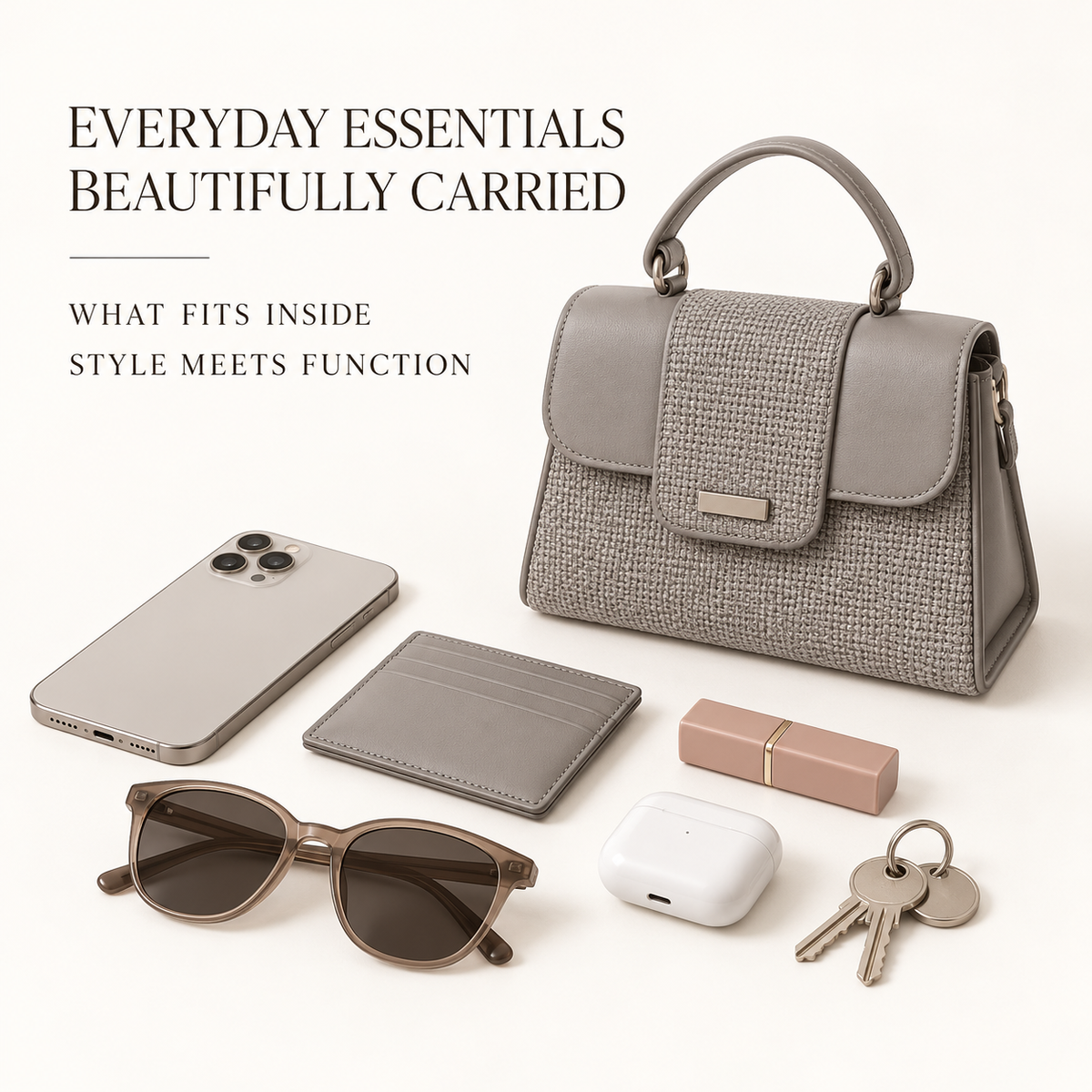 ELVARA — DOVE GREY TEXTURED HANDBAG