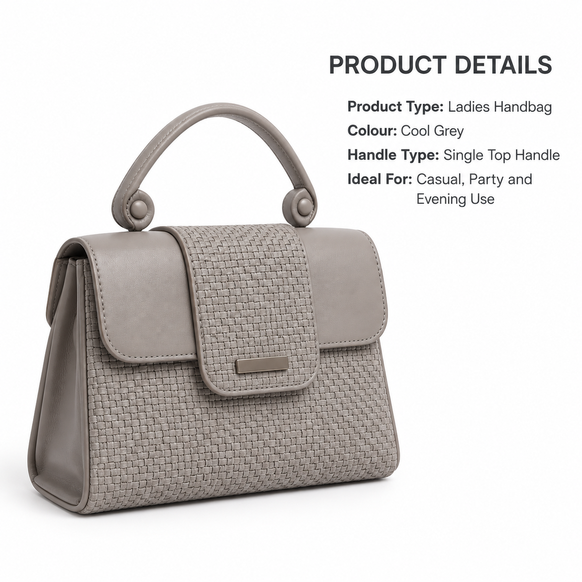 ELVARA — DOVE GREY TEXTURED HANDBAG