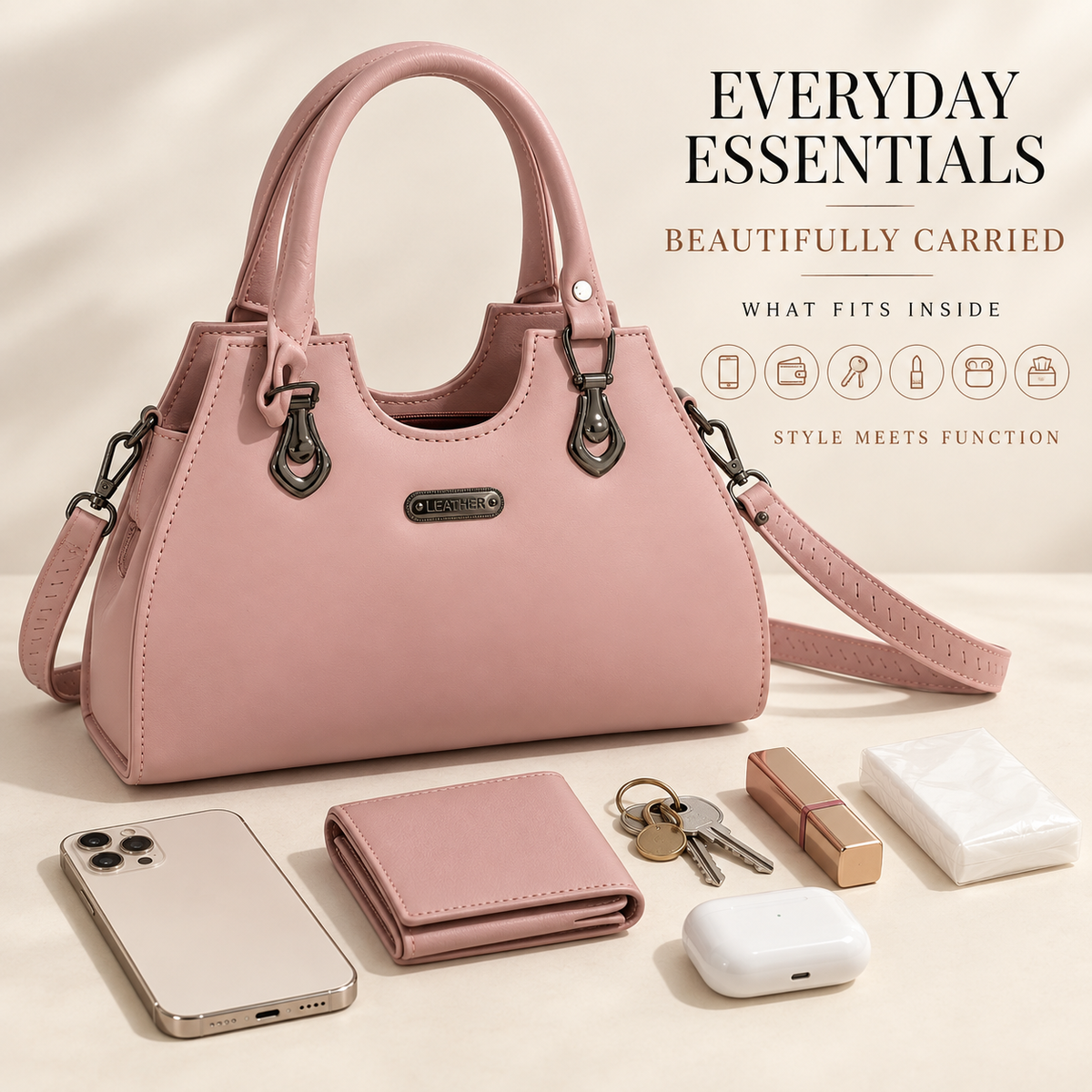 ROSÉLLE — DUSTY ROSE STRUCTURED HANDBAG