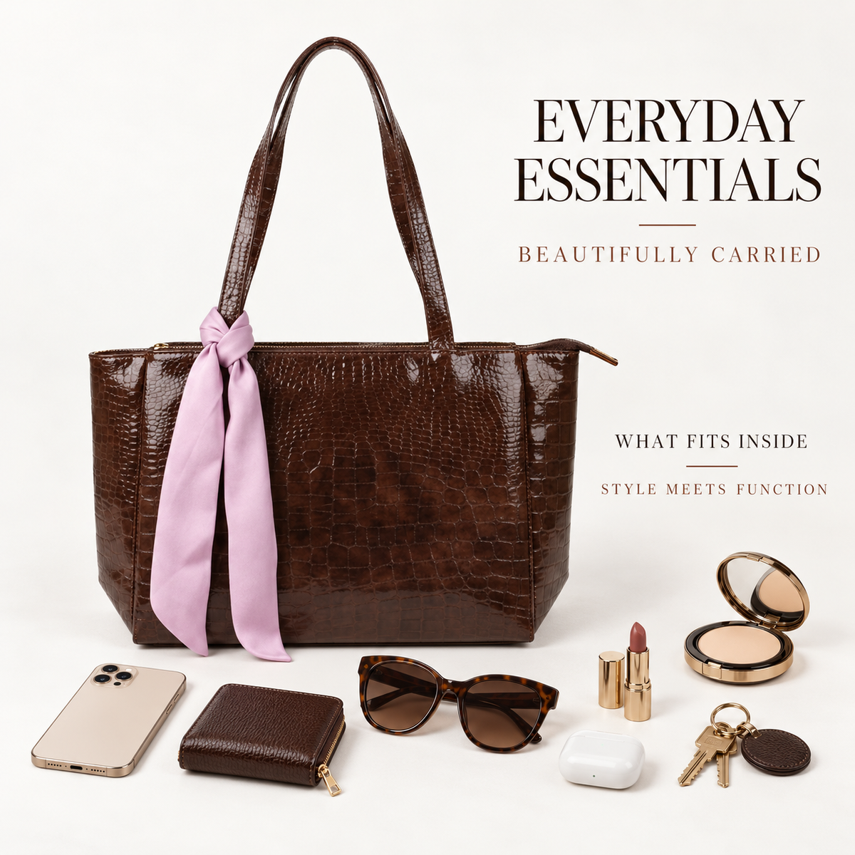 MARELLE — CHOCOLATE CROC SCARF TOTE
