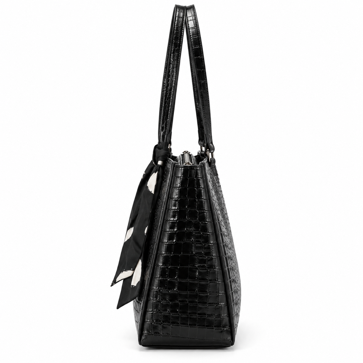 NOIRELLE — BLACK CROC-EMBOSSED TOTE BAG