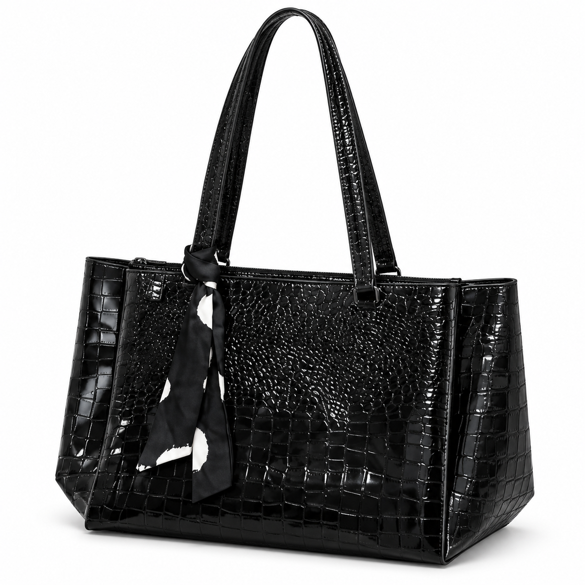 NOIRELLE — BLACK CROC-EMBOSSED TOTE BAG