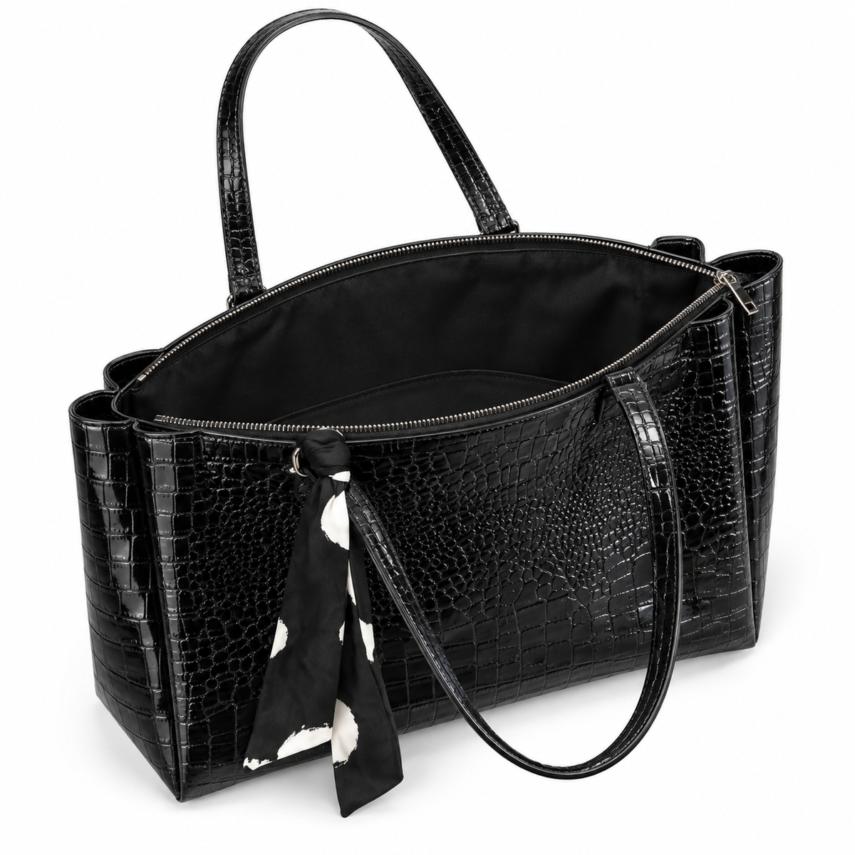 NOIRELLE — BLACK CROC-EMBOSSED TOTE BAG
