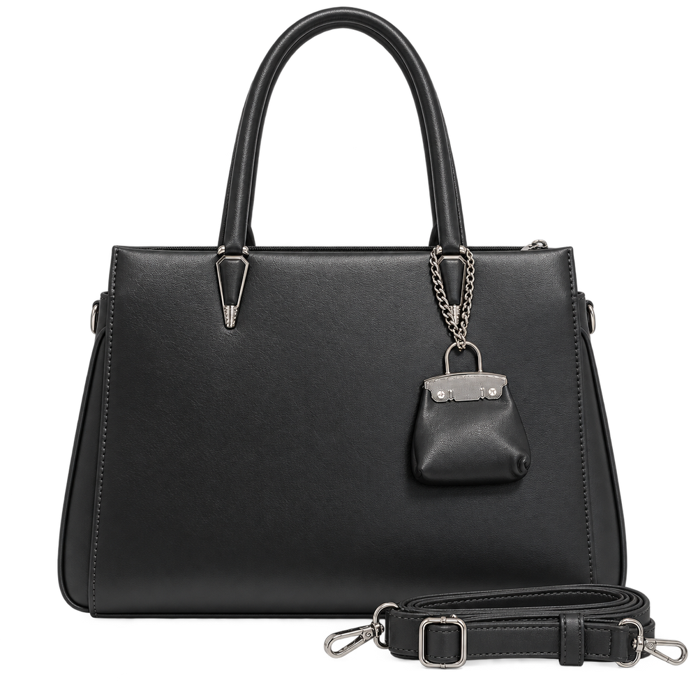 VARELLE — BLACK STRUCTURED TOTE SATCHEL