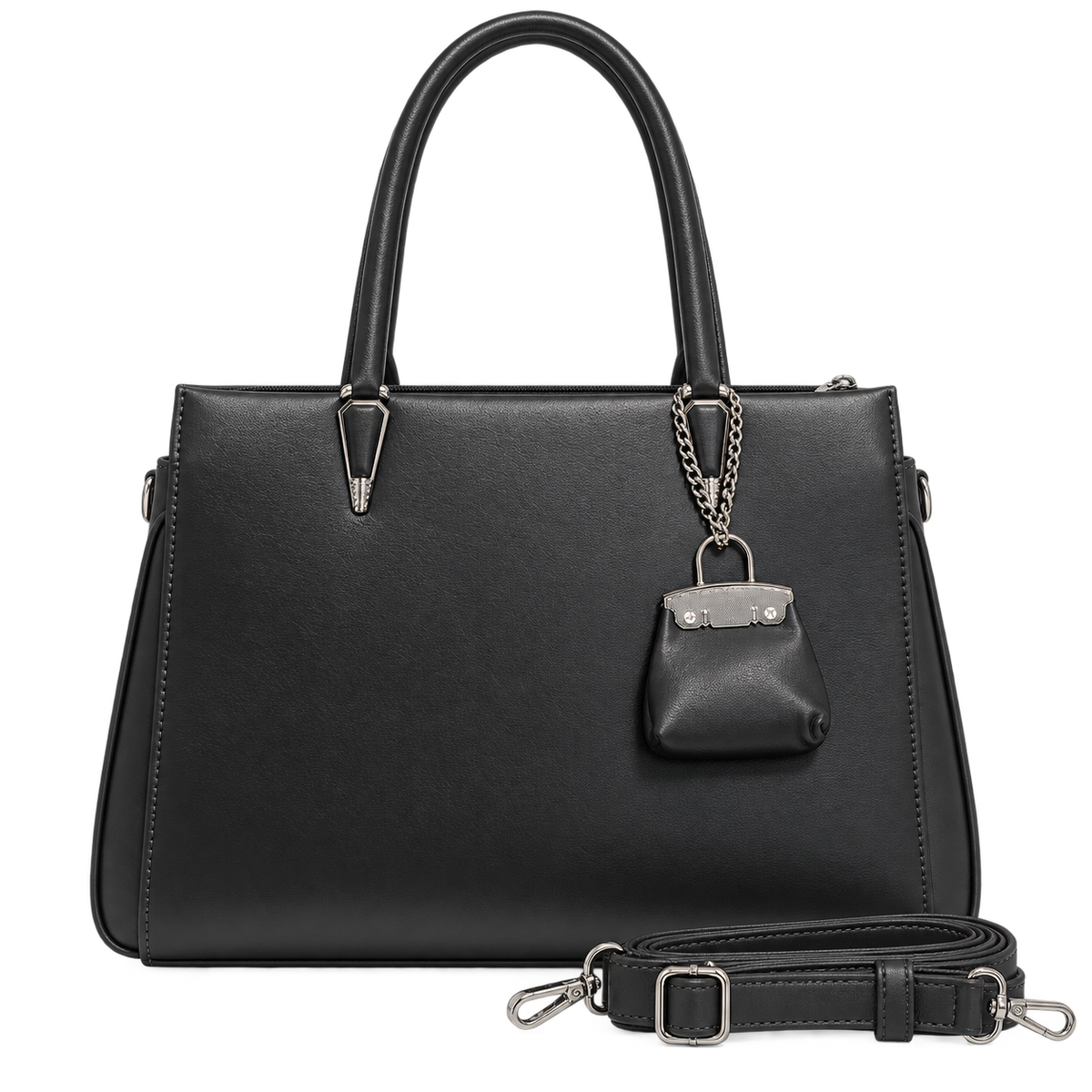 VARELLE — BLACK STRUCTURED TOTE SATCHEL