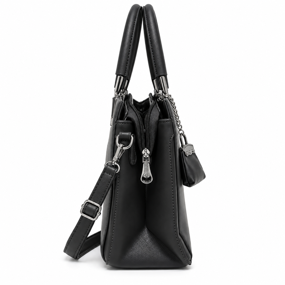 VARELLE — BLACK STRUCTURED TOTE SATCHEL