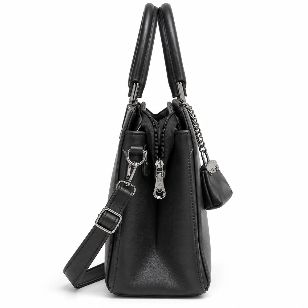 VARELLE — BLACK STRUCTURED TOTE SATCHEL
