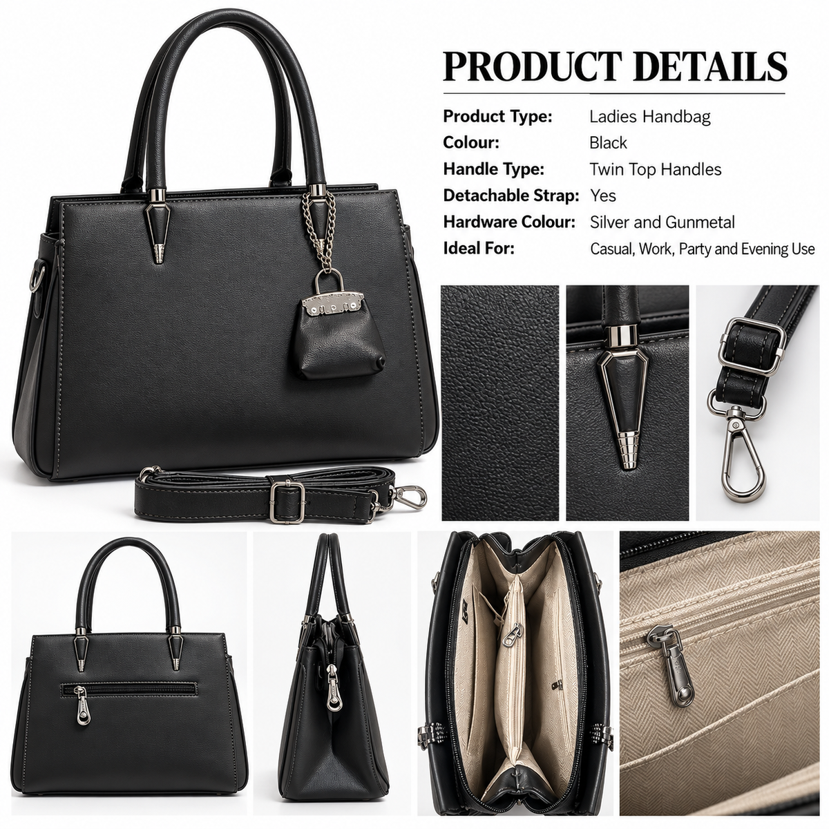 VARELLE — BLACK STRUCTURED TOTE SATCHEL