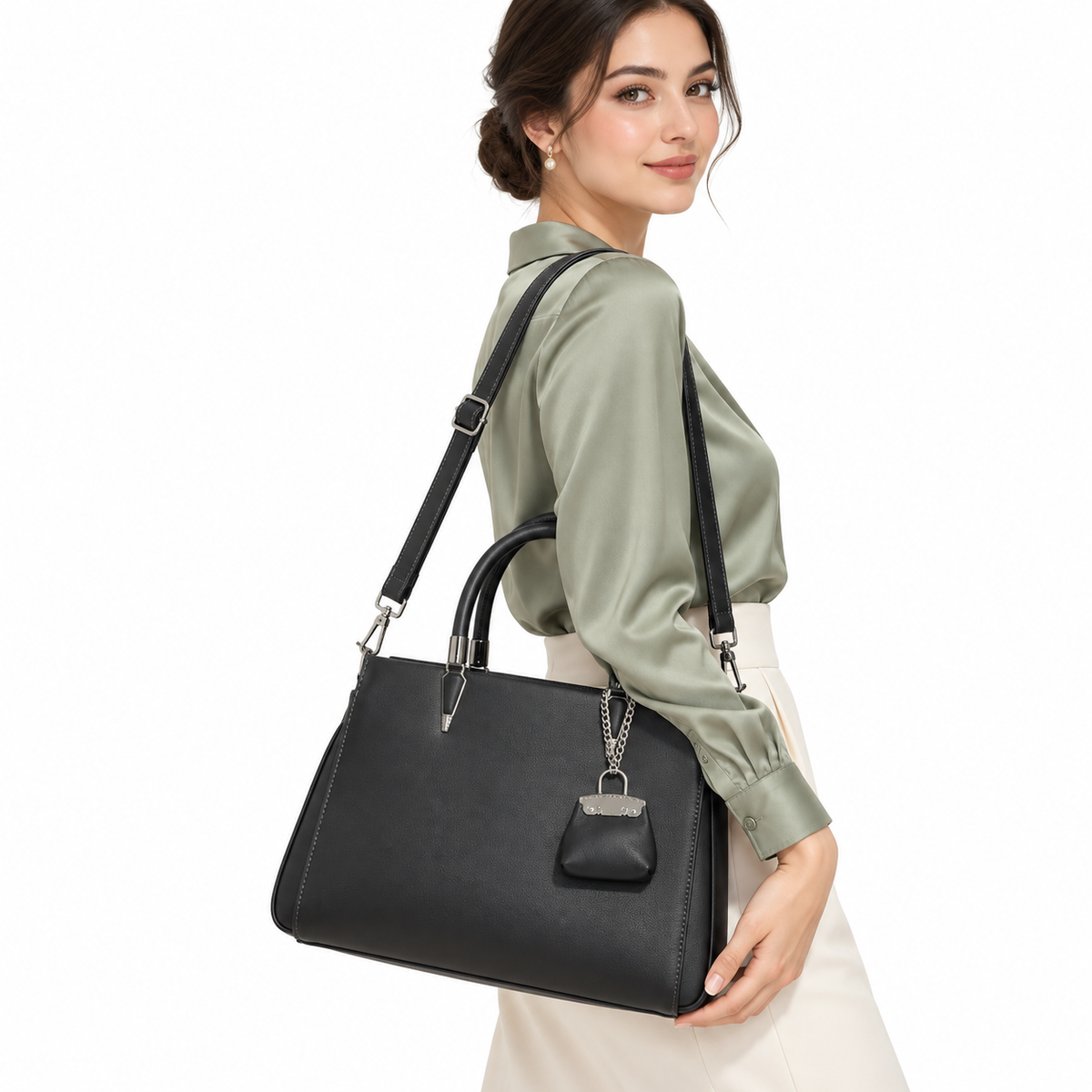 VARELLE — BLACK STRUCTURED TOTE SATCHEL