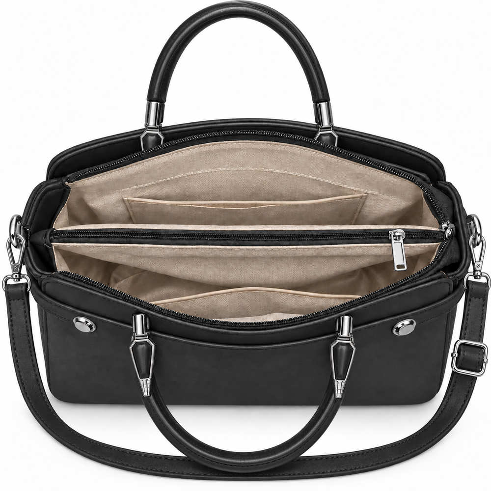 VARELLE — BLACK STRUCTURED TOTE SATCHEL