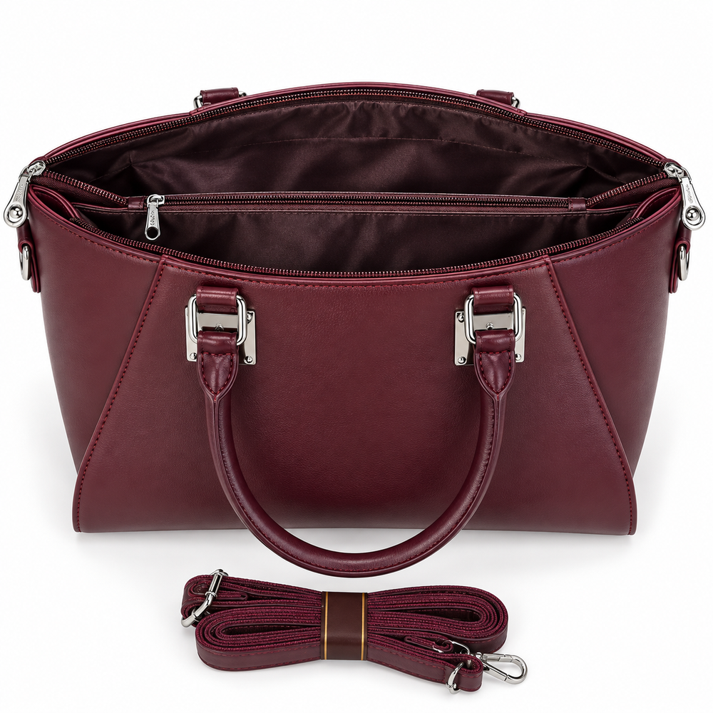 AURELIA — BURGUNDY STRUCTURED SATCHEL BAG
