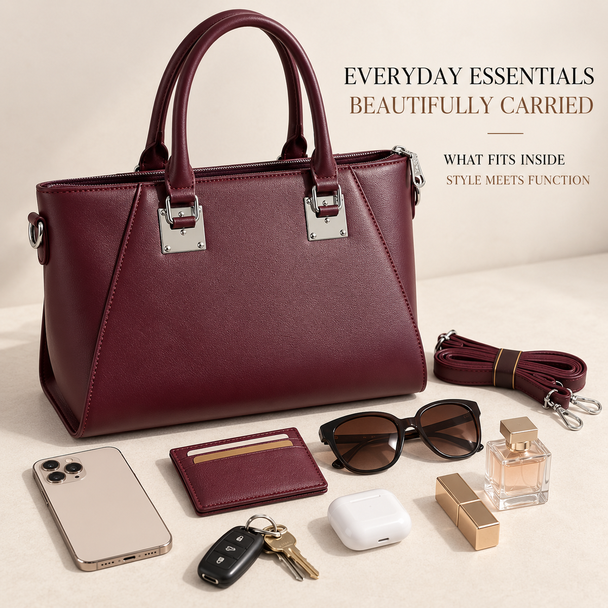 AURELIA — BURGUNDY STRUCTURED SATCHEL BAG