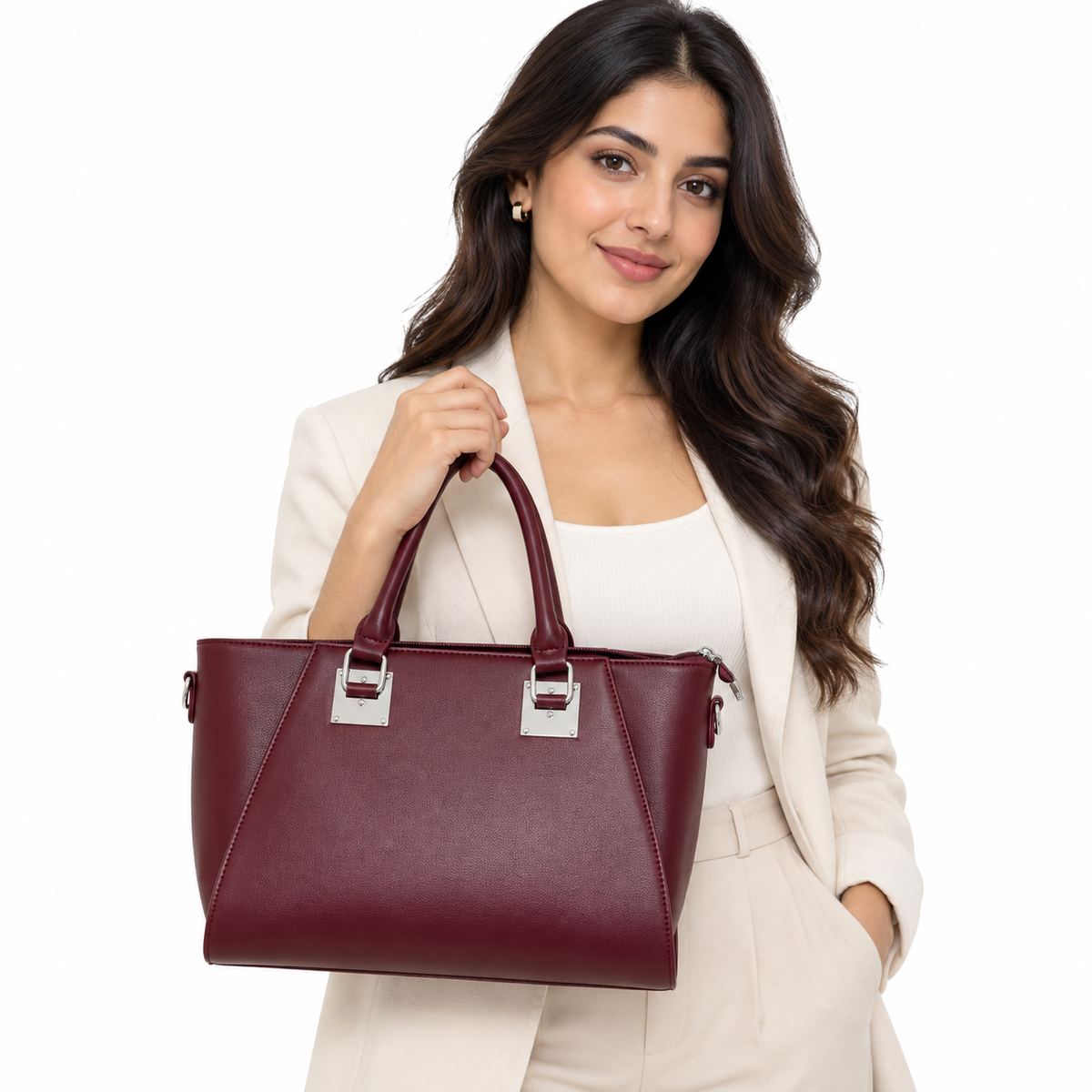 AURELIA — BURGUNDY STRUCTURED SATCHEL BAG