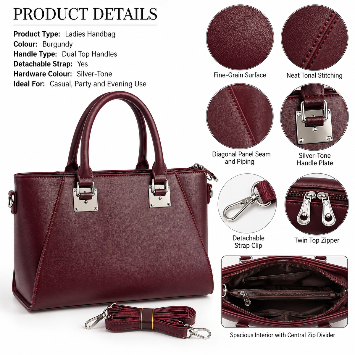AURELIA — BURGUNDY STRUCTURED SATCHEL BAG